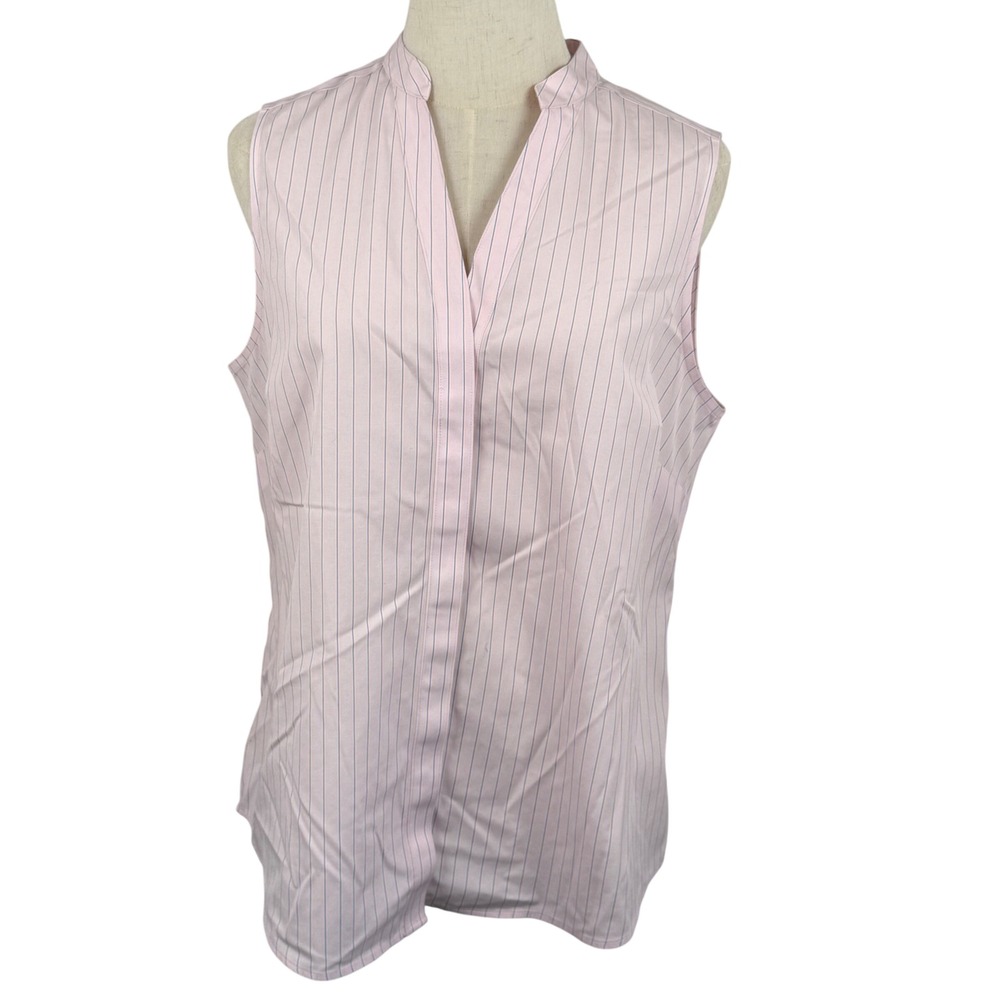 Brooks Brothers Pale Pink Pinstripe Sleeveless Silk-Blend Blouse